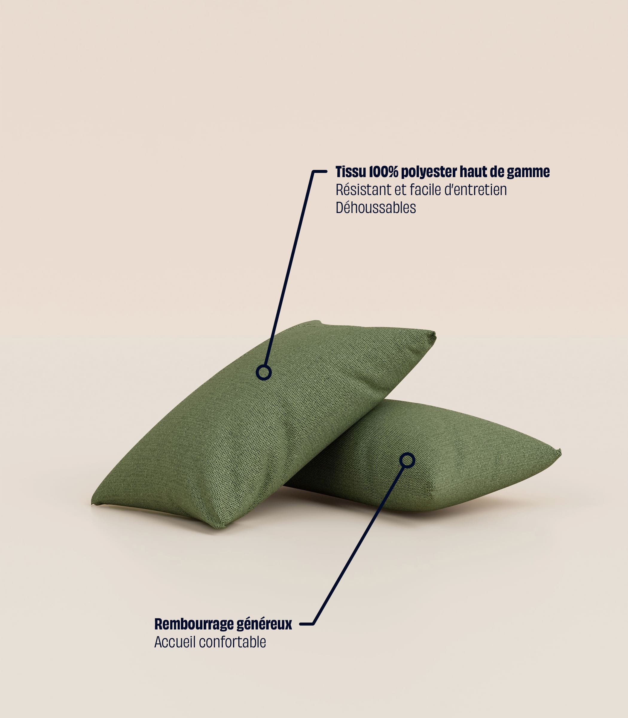Lot de 2 coussins - Vert kaki - Image 3