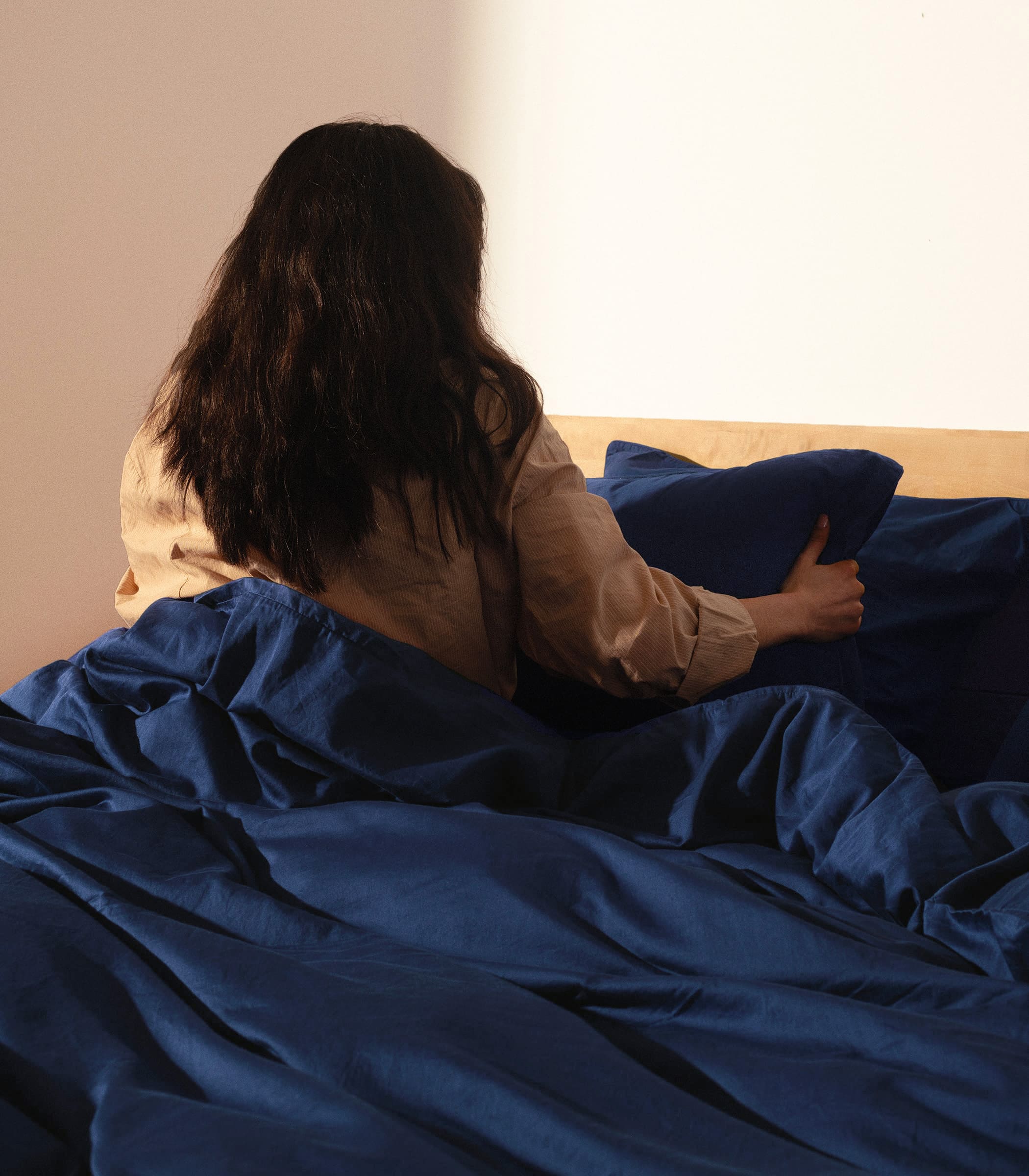 Drap housse en satin de coton - Bleu meltem - Image 3