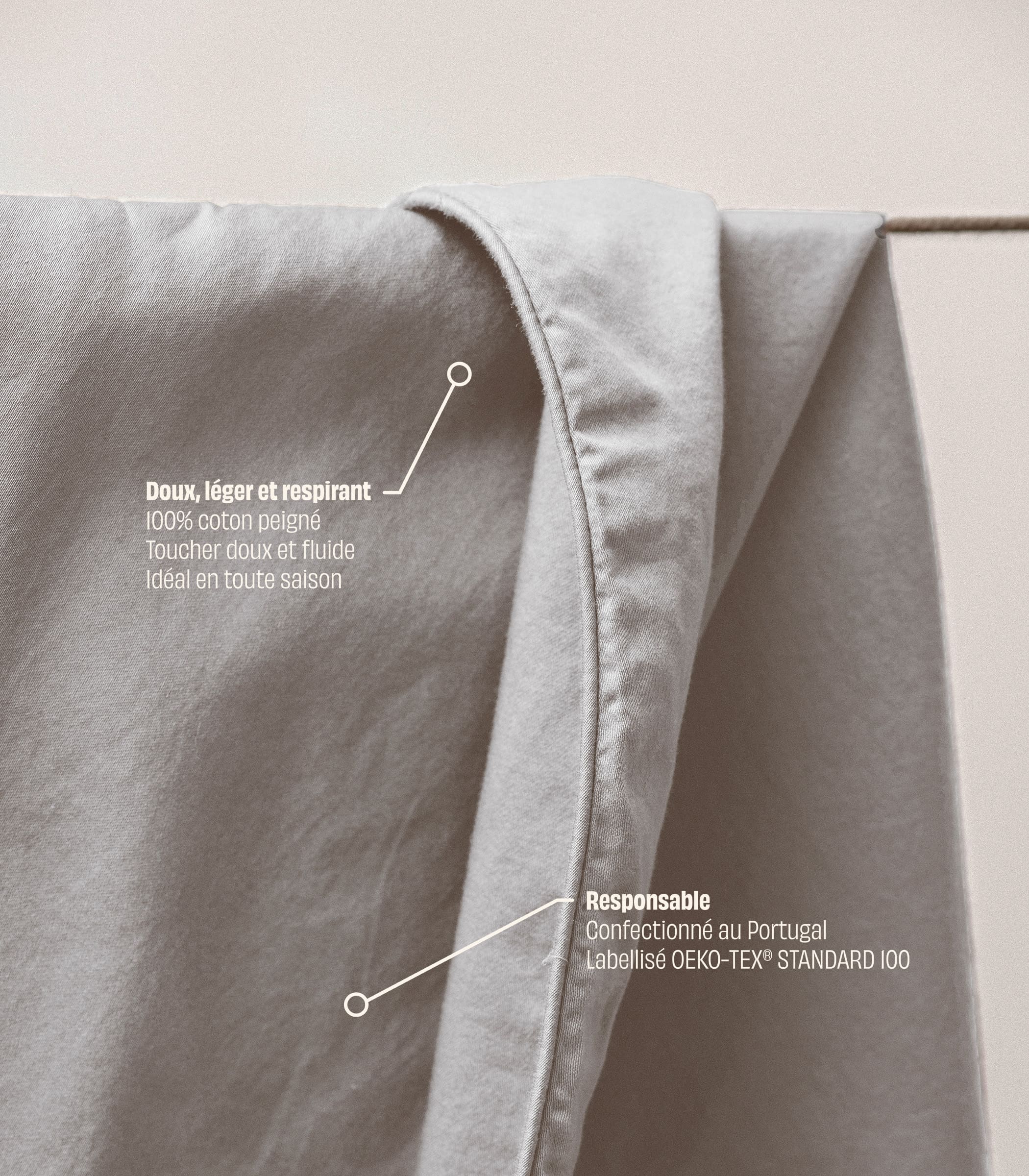 Housse de couette en satin de coton - Gris Ecume - Image 3