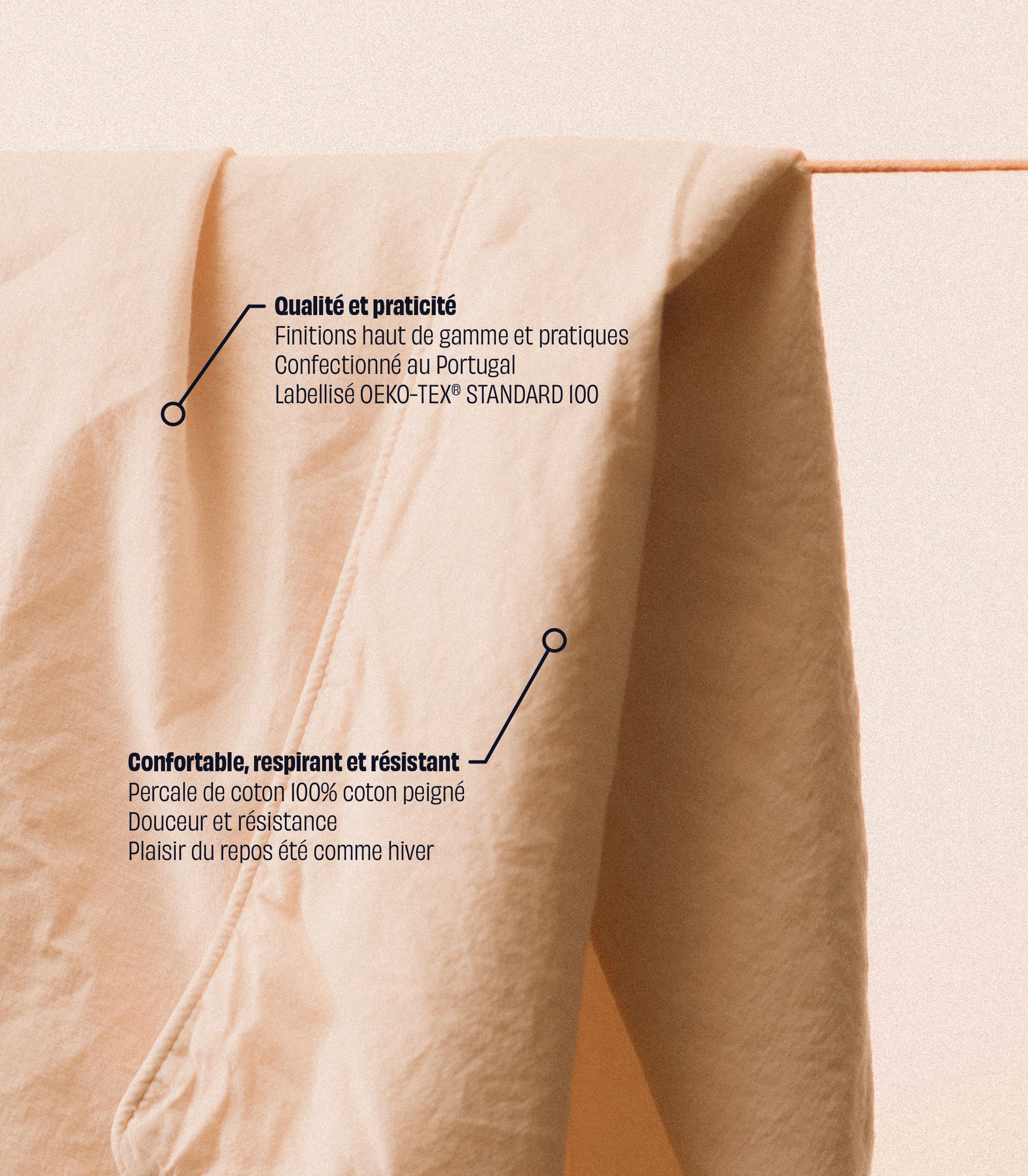 Drap housse en percale de coton - Beige ivoire - Image 3