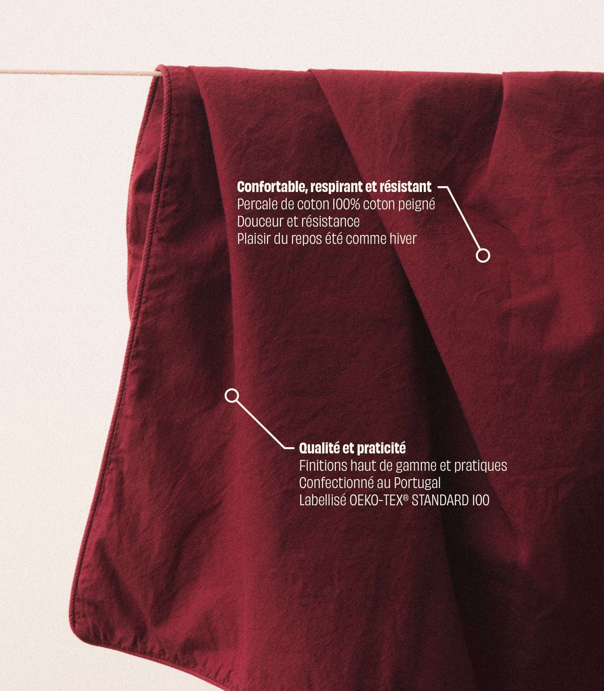 Drap housse en percale de coton - Rouge tanin - Image 3