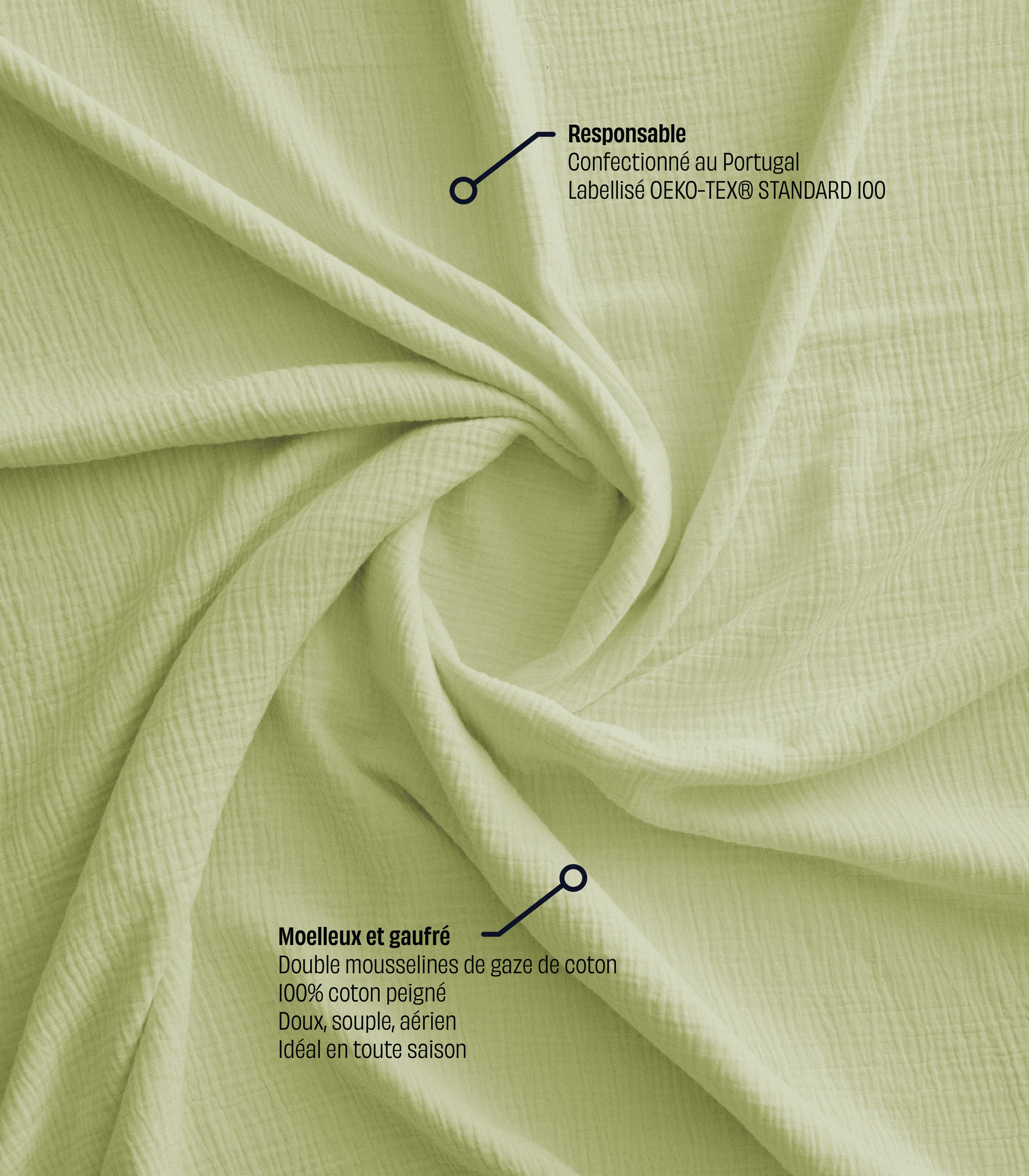 Drap housse en gaze de coton - Vert amande - Image 2