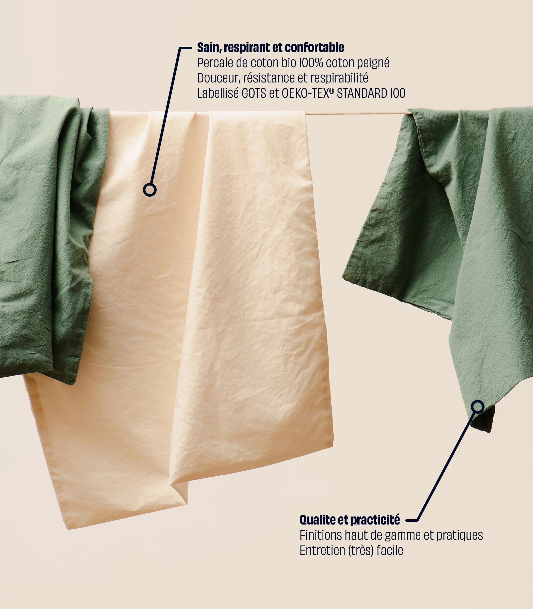 Parure percale de coton enfant - Vert Sauge - Image 3
